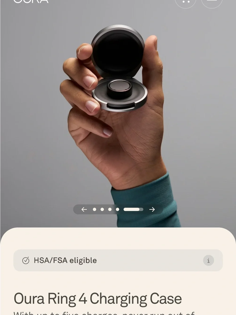 Oura Silver Ring Charging Case with Black Interior